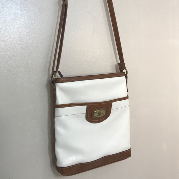 🌸Classic White & Camel Brown Sleek Lock Crossbody - Picture 1 of 13